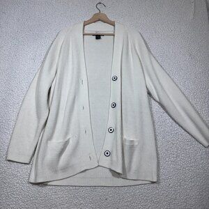 Vintage Yarnworks Long Oversized Cardigan Sweater Ribbed XL White Grandmacore